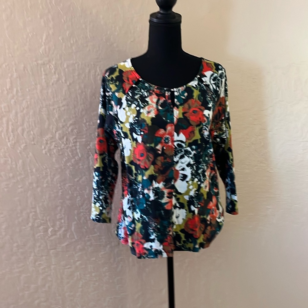 Rafaella Multicolor Floral Print Scoop Neck Tunic